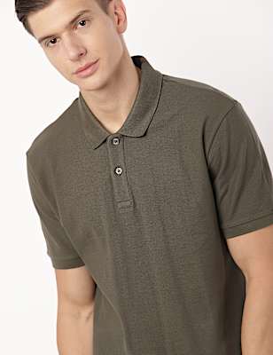 Pure Cotton Plain Polo Collar T-shirt