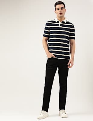 Regular Fit Pure Cotton Stripes Polo Collar Tshirt