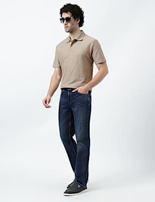 Pure Cotton Knitted Textured Polo T-Shirt