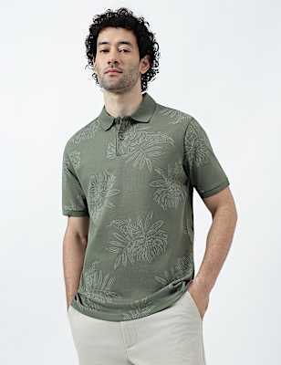 Pure Cotton Tropical Print Polo Shirt