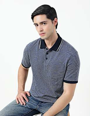 Pure Cotton Self Design Polo Neck T-Shirt