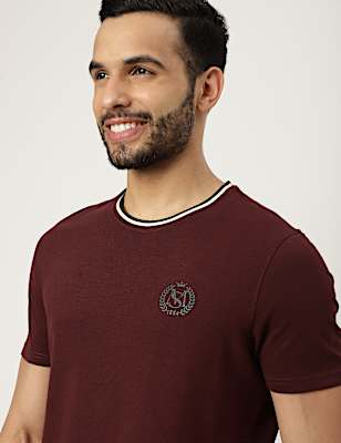 Pure Cotton Textured Crew Neck T-shirt