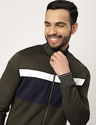 Viscose Mix Colorblock High Neck Jacket