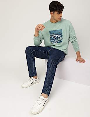 Pure Cotton Printed Crew Neck Sweatshirt