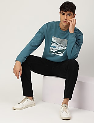 Pure Cotton Printed Crew Neck Sweatshirt