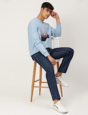 Pure Cotton Printed Crew Neck Sweatshirt