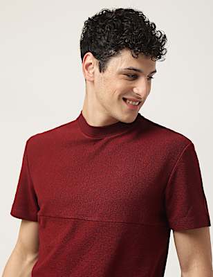 Cotton Mix Ribbed Crew Neck T-Shirt