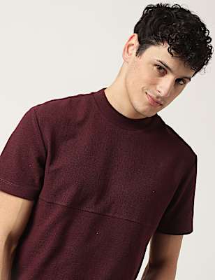 Cotton Mix Ribbed Crew Neck T-Shirt