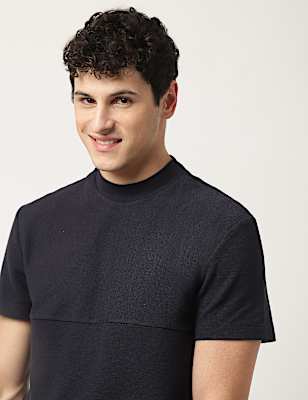 Cotton Mix Ribbed Crew Neck T-Shirt