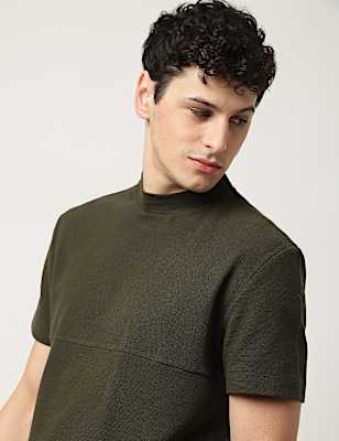 Cotton Mix Ribbed Crew Neck T-Shirt
