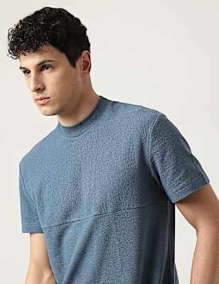 Cotton Mix Ribbed Crew Neck T-Shirt