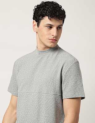Cotton Mix Ribbed Crew Neck T-Shirt