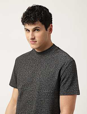 Cotton Mix Ribbed Crew Neck T-Shirt