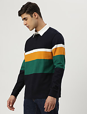 Pure Cotton Colour-Block Polo Neck T-shirt