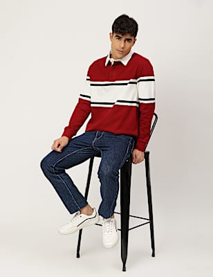 Pure Cotton Colorblock Polo Collar T-shirt