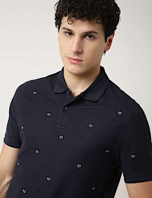 Pure Cotton Printed Polo Neck T-Shirt