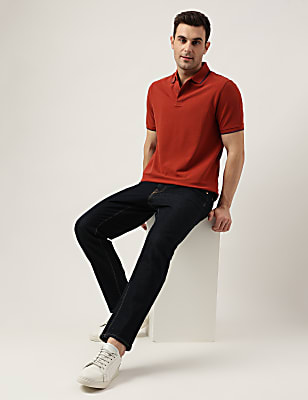 Cotton Striped Spread Collar Polo T-Shirt