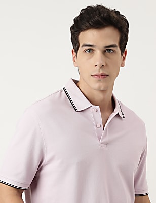 Cotton Striped Spread Collar Polo T-Shirt