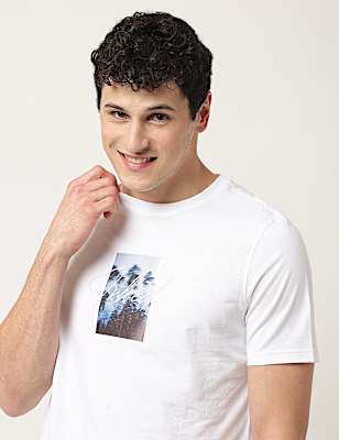 Pure Cotton Graphic Print Crew Neck T-Shirt