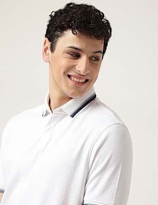 Pure Cotton Striped Polo Neck T-Shirt