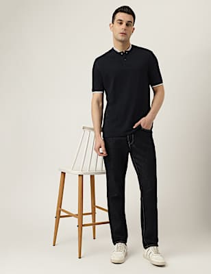 Pure Cotton Striped Ribbed Collar Polo