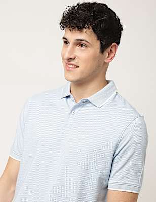 Pure Cotton Textured Polo Neck T-Shirt