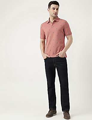 Pure Cotton Polo Neck Printed T-Shirt