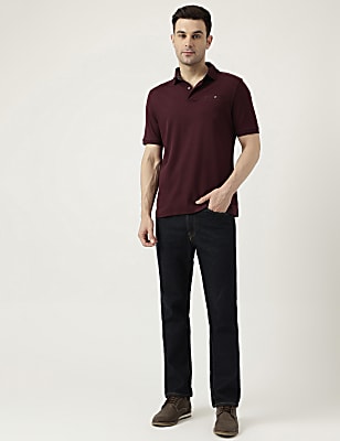 Pure Cotton Polo Neck Solid T-Shirt