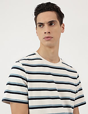 Pure Cotton Stripes Round Neck T-Shirt