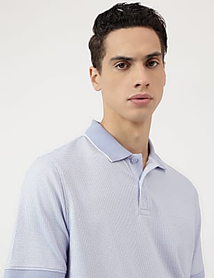 Cotton Rich Self Design Polo Neck T-Shirt