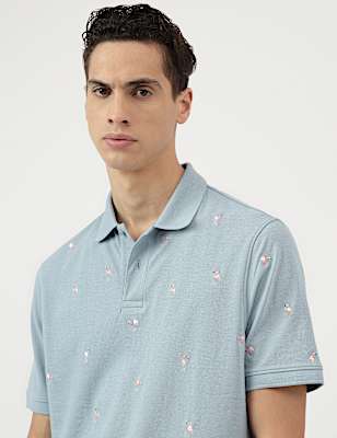 Pure Cotton Embroidered Polo Neck T-Shirt