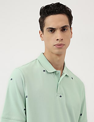 Pure Cotton Embroidered Polo Neck T-Shirt