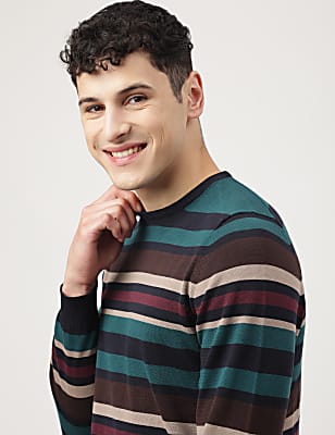 Pure Cotton Stripes Crew Neck Jumpers