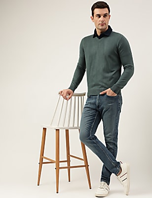Pure Acrylic Plain V-Neck Jumper
