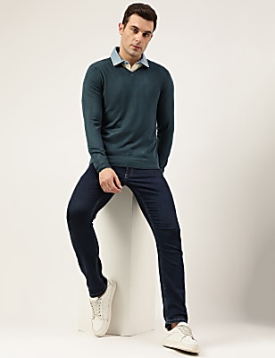Pure Acrylic Plain V-Neck Jumper