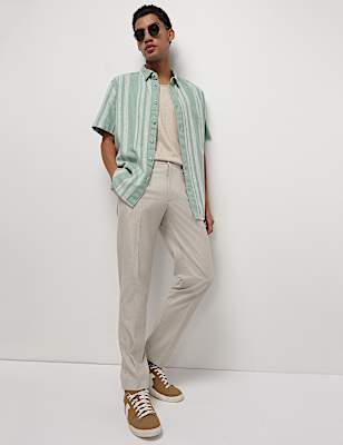 Mid Waist Textured Slim Fit Trousers