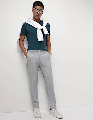 Mid Waist Textured Slim Fit Trousers