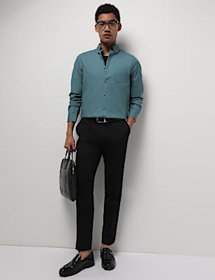 Mid Waist Slim Fit Textured Trousers
