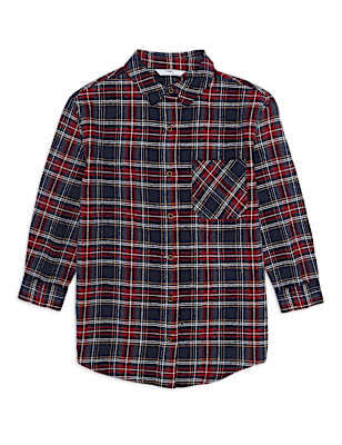 Pure Cotton Checked Spread Collar Shirt