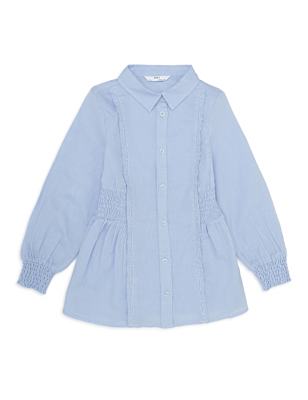 Pure Cotton Smocking Spread Collar Top