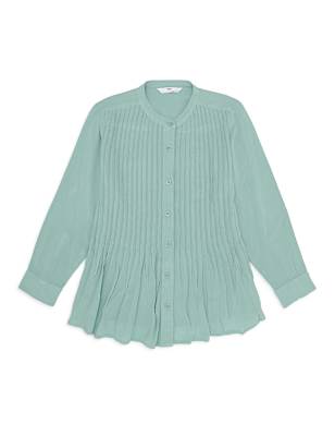 Pure Viscose Pleated Mandarin Collar Top