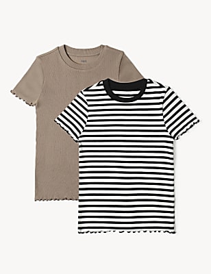 Cotton Mix Stripes Round Neck T-Shirt