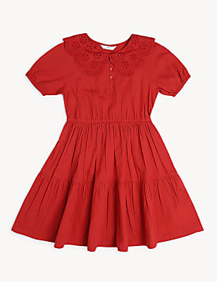 Pure Cotton Schiffli Peter Pan Collar Dress