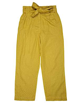 Linen Mix Belted Plain Trouser