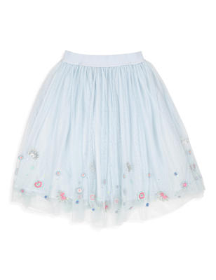 Pure Polyamide Embroidered Flared Skirt