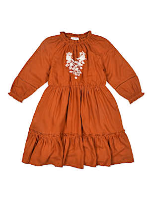 Pure Viscose Embroidery Round Neck Dress