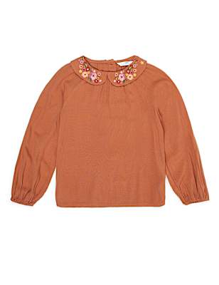 Pure Viscose Embroidered Round Neck Top