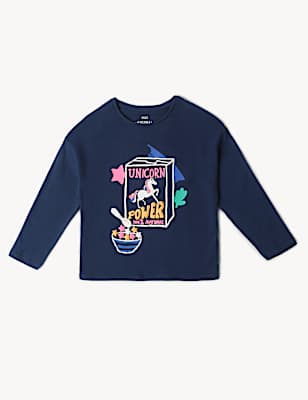 Pure Cotton Unicorn Printed Round Neck Top