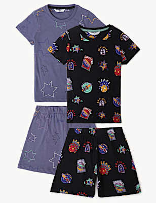 Pack of 2 Pure Cotton Printed Pajama Set