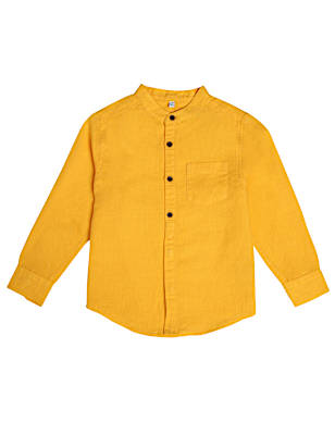 Linen Cotton Solid Mandarin Neck Shirt